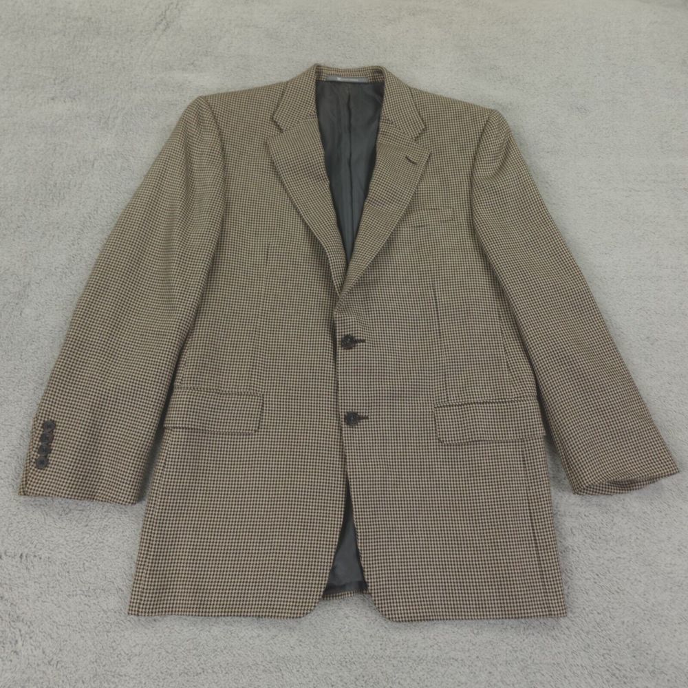 Hickey Freeman Sport Coat Mens 40R Houndstooth Tan Black Silk‎ Camel USA Blazer